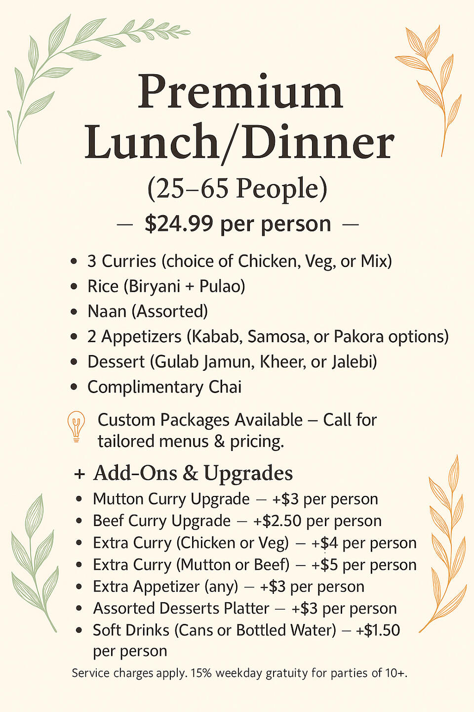 Party & Events Pricing